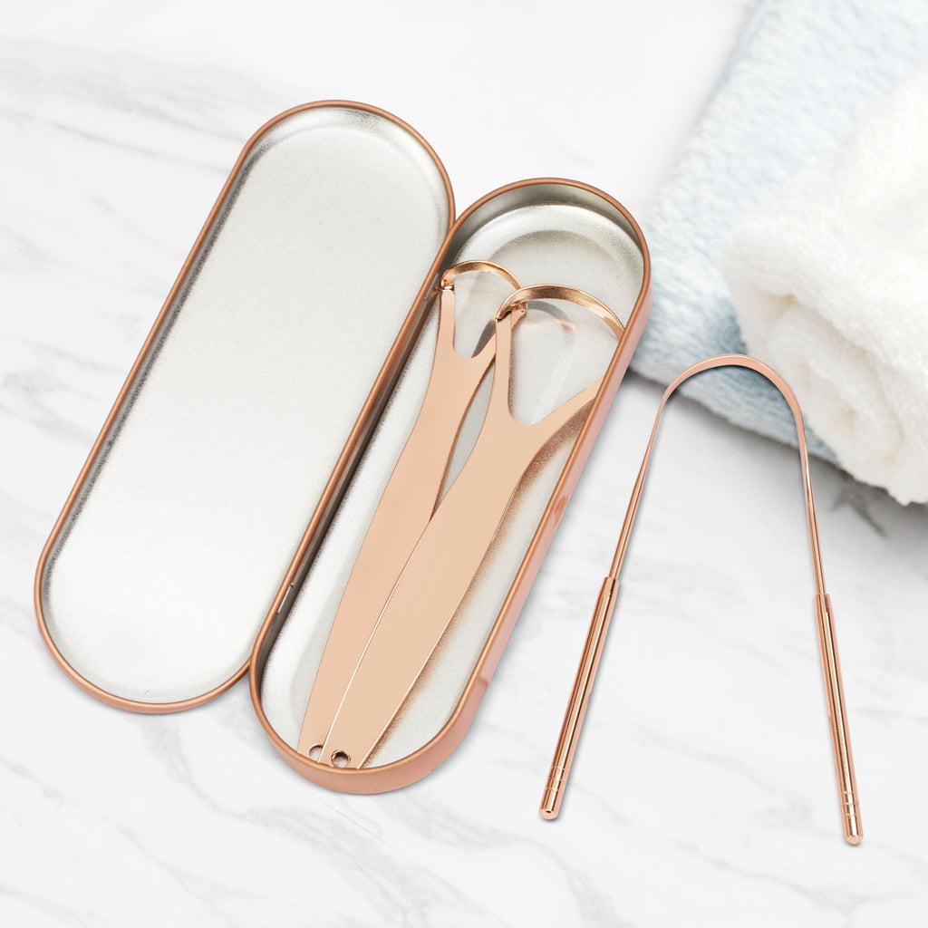 Premium Stainless Steel Tongue Scraper (Rose Gold)