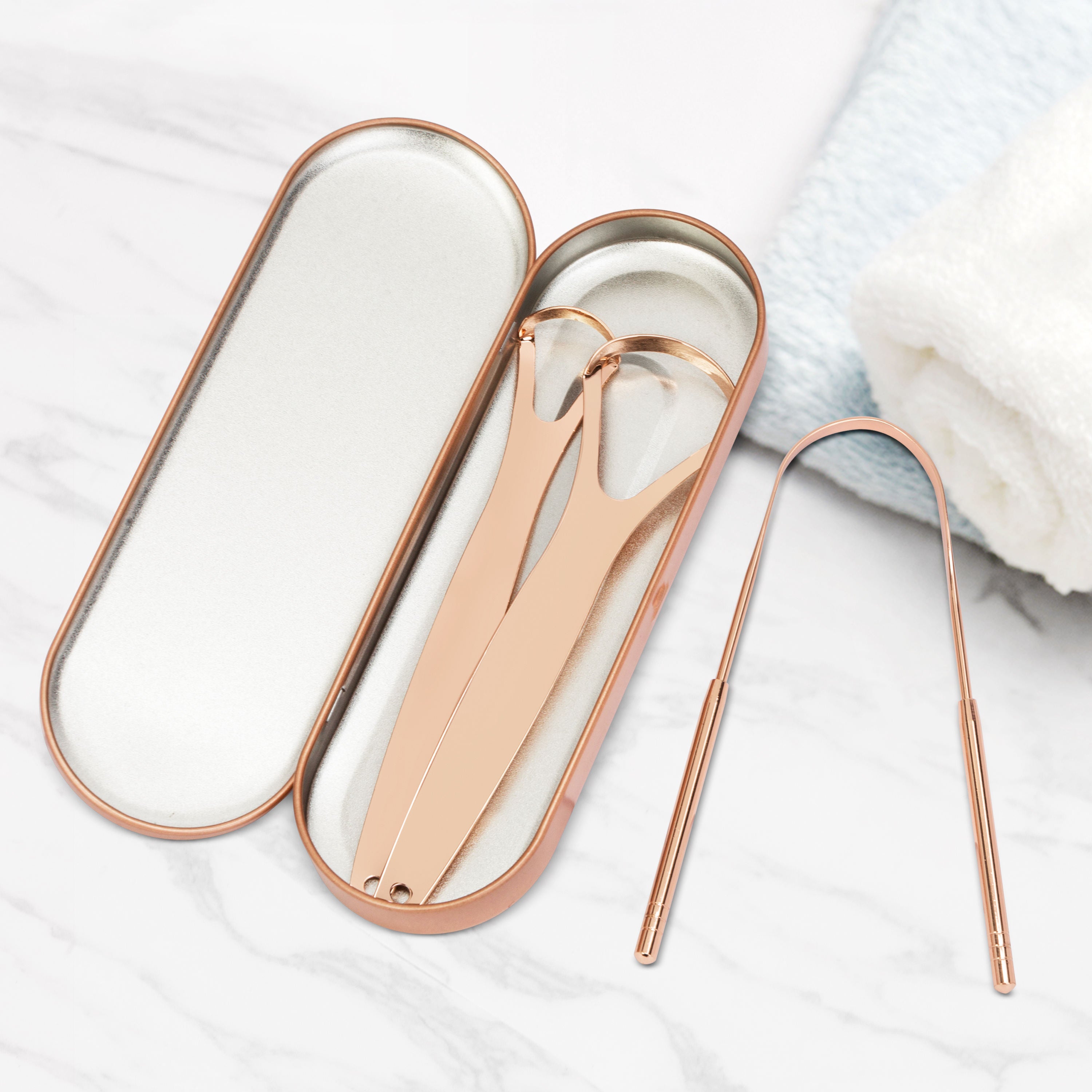 Premium Stainless Steel Tongue Scraper (Rose Gold)