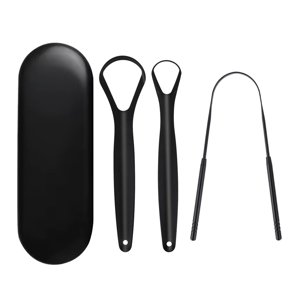 Premium Stainless Steel Tongue Scraper (Black)